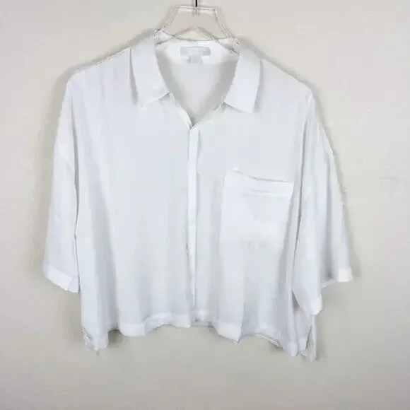 Barefoot Dreams Washed Satin Cropped Shirt Short Sleeve White Women’s 1X - Picture 2 of 5